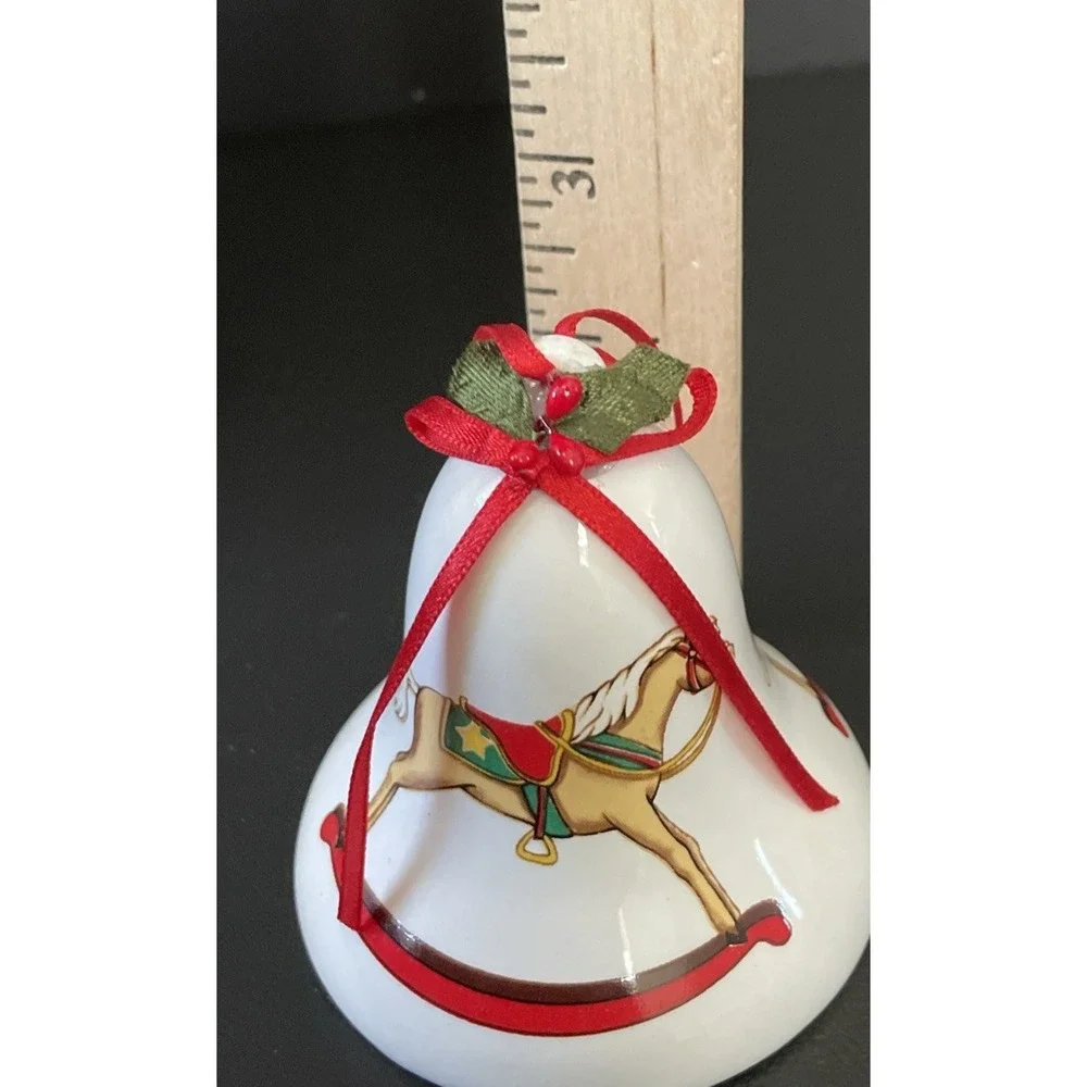 Vintage Porcelain Rocking Horse Bell Christmas Holiday Ornament‎